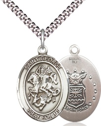 [7040SS1/24S] Sterling Silver Saint George Air Force Pendant on a 24 inch Light Rhodium Heavy Curb chain