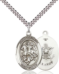 [7040SS2/24S] Sterling Silver Saint George Army Pendant on a 24 inch Light Rhodium Heavy Curb chain