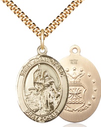 [7053GF1/24G] 14kt Gold Filled Saint Joan of Arc Air Force Pendant on a 24 inch Gold Plate Heavy Curb chain