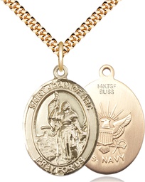 [7053GF6/24G] 14kt Gold Filled Saint Joan of Arc Navy Pendant on a 24 inch Gold Plate Heavy Curb chain