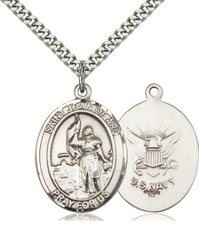 [7053SS6/24S] Sterling Silver Saint Joan of Arc Navy Pendant on a 24 inch Light Rhodium Heavy Curb chain