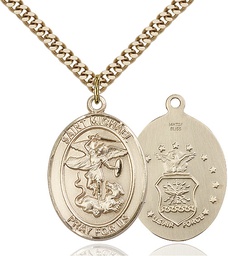 [7076GF1/24G] 14kt Gold Filled Saint Michael Air Force Pendant on a 24 inch Gold Plate Heavy Curb chain