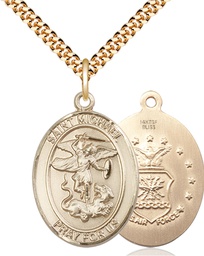 [7076GF1/24G] 14kt Gold Filled Saint Michael Air Force Pendant on a 24 inch Gold Plate Heavy Curb chain