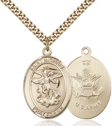 [7076GF2/24G] 14kt Gold Filled Saint Michael Army Pendant on a 24 inch Gold Plate Heavy Curb chain