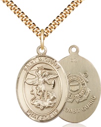 [7076GF3/24G] 14kt Gold Filled Saint Michael Coast Guard Pendant on a 24 inch Gold Plate Heavy Curb chain