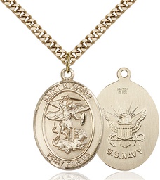 [7076GF6/24G] 14kt Gold Filled Saint Michael Navy Pendant on a 24 inch Gold Plate Heavy Curb chain