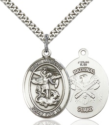 [7076SS5/24S] Sterling Silver Saint Michael National Guard Pendant on a 24 inch Light Rhodium Heavy Curb chain