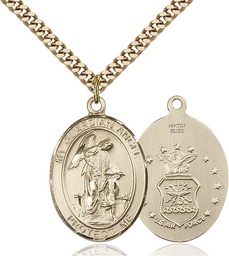 [7118GF1/24G] 14kt Gold Filled Guardian Angel Air Force Pendant on a 24 inch Gold Plate Heavy Curb chain