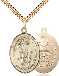 [7118GF1/24G] 14kt Gold Filled Guardian Angel Air Force Pendant on a 24 inch Gold Plate Heavy Curb chain