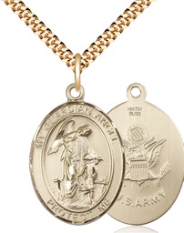 [7118GF2/24G] 14kt Gold Filled Guardian Angel Army Pendant on a 24 inch Gold Plate Heavy Curb chain