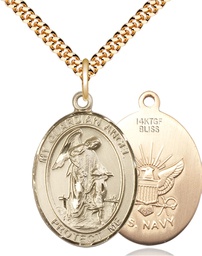 [7118GF6/24G] 14kt Gold Filled Guardian Angel Navy Pendant on a 24 inch Gold Plate Heavy Curb chain