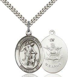 [7118SS2/24S] Sterling Silver Guardian Angel Army Pendant on a 24 inch Light Rhodium Heavy Curb chain