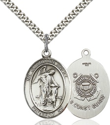 [7118SS3/24S] Sterling Silver Guardian Angel Coast Guard Pendant on a 24 inch Light Rhodium Heavy Curb chain
