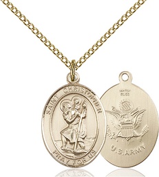 [8022GF2/18GF] 14kt Gold Filled Saint Christopher Army Pendant on a 18 inch Gold Filled Light Curb chain