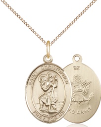 [8022GF2/18GF] 14kt Gold Filled Saint Christopher Army Pendant on a 18 inch Gold Filled Light Curb chain