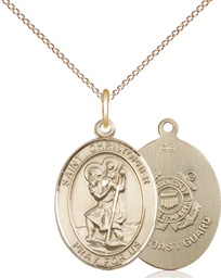 [8022GF3/18GF] 14kt Gold Filled Saint Christopher Coast Guard Pendant on a 18 inch Gold Filled Light Curb chain