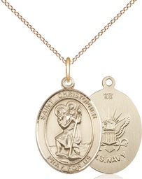 [8022GF6/18GF] 14kt Gold Filled Saint Christopher Navy Pendant on a 18 inch Gold Filled Light Curb chain