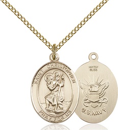 [8022GF6/18GF] 14kt Gold Filled Saint Christopher Navy Pendant on a 18 inch Gold Filled Light Curb chain