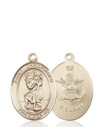 [8022KT2] 14kt Gold Saint Christopher Army Medal