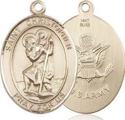 [8022KT2] 14kt Gold Saint Christopher Army Medal