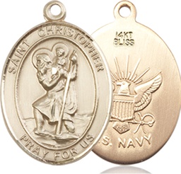 [8022KT6] 14kt Gold Saint Christopher Navy Medal
