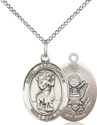 [8022SS2/18SS] Sterling Silver Saint Christopher Army Pendant on a 18 inch Sterling Silver Light Curb chain
