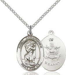 [8022SS2/18SS] Sterling Silver Saint Christopher Army Pendant on a 18 inch Sterling Silver Light Curb chain
