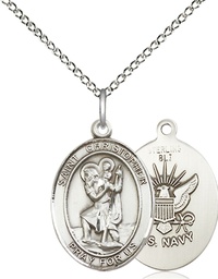 [8022SS6/18SS] Sterling Silver Saint Christopher Navy Pendant on a 18 inch Sterling Silver Light Curb chain