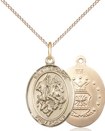 [8040GF1/18GF] 14kt Gold Filled Saint George Air Force Pendant on a 18 inch Gold Filled Light Curb chain