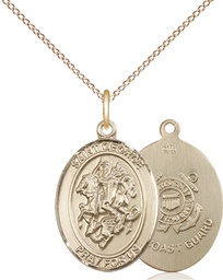 [8040GF3/18GF] 14kt Gold Filled Saint George Coast Guard Pendant on a 18 inch Gold Filled Light Curb chain