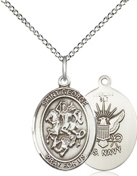 [8040SS6/18SS] Sterling Silver Saint George Navy Pendant on a 18 inch Sterling Silver Light Curb chain