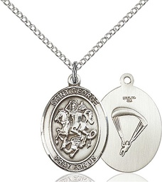 [8040SS7/18SS] Sterling Silver Saint George Paratrooper Pendant on a 18 inch Sterling Silver Light Curb chain