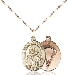 [8053GF7/18GF] 14kt Gold Filled Saint Joan of Arc Paratrooper Pendant on a 18 inch Gold Filled Light Curb chain
