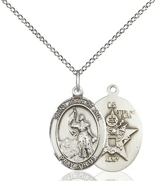 [8053SS2/18SS] Sterling Silver Saint Joan of Arc Army Pendant on a 18 inch Sterling Silver Light Curb chain