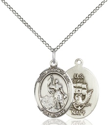 [8053SS6/18SS] Sterling Silver Saint Joan of Arc Navy Pendant on a 18 inch Sterling Silver Light Curb chain