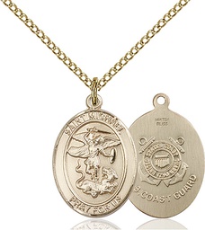 [8076GF3/18GF] 14kt Gold Filled Saint Michael Coast Guard Pendant on a 18 inch Gold Filled Light Curb chain
