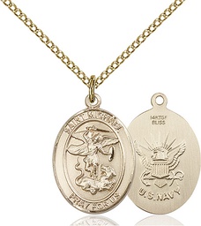 [8076GF6/18GF] 14kt Gold Filled Saint Michael Navy Pendant on a 18 inch Gold Filled Light Curb chain