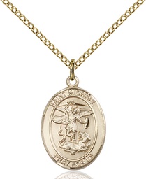 [8076GF7/18GF] 14kt Gold Filled Saint Michael Paratrooper Pendant on a 18 inch Gold Filled Light Curb chain