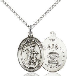 [8118SS1/18SS] Sterling Silver Guardian Angel Air Force Pendant on a 18 inch Sterling Silver Light Curb chain