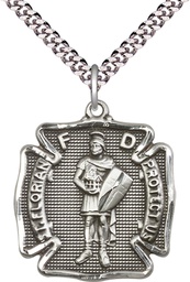[5445SS/24S] Sterling Silver Saint Florian Pendant on a 24 inch Light Rhodium Heavy Curb chain