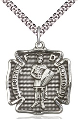 [5445SS/24S] Sterling Silver Saint Florian Pendant on a 24 inch Light Rhodium Heavy Curb chain