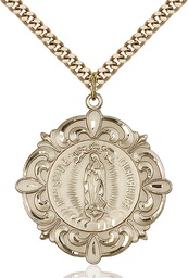[4227GF/24G] 14kt Gold Filled Our Lady of Guadalupe Pendant on a 24 inch Gold Plate Heavy Curb chain