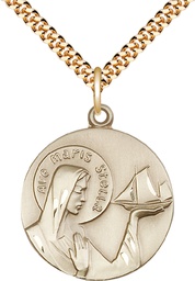 [4232GF/24G] 14kt Gold Filled Our Lady Star of the Sea Pendant on a 24 inch Gold Plate Heavy Curb chain