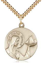 [4232GF/24G] 14kt Gold Filled Our Lady Star of the Sea Pendant on a 24 inch Gold Plate Heavy Curb chain