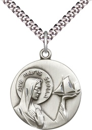 [4232SS/24S] Sterling Silver Our Lady Star of the Sea Pendant on a 24 inch Light Rhodium Heavy Curb chain