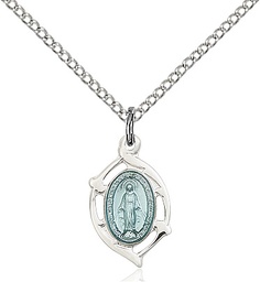 [4257MSS/18SS] Sterling Silver Miraculous Pendant on a 18 inch Sterling Silver Light Curb chain