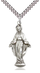 [4269SS/24S] Sterling Silver Miraculous Pendant on a 24 inch Light Rhodium Heavy Curb chain