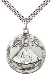 [4271SS/24S] Sterling Silver Senora de Los Lagos Pendant on a 24 inch Light Rhodium Heavy Curb chain