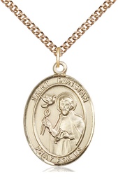 [7355GF/24GF] 14kt Gold Filled Saint Dunstan Pendant on a 24 inch Gold Filled Heavy Curb chain