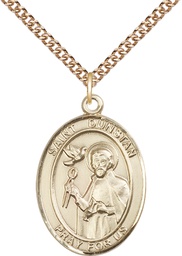 [7355GF/24GF] 14kt Gold Filled Saint Dunstan Pendant on a 24 inch Gold Filled Heavy Curb chain